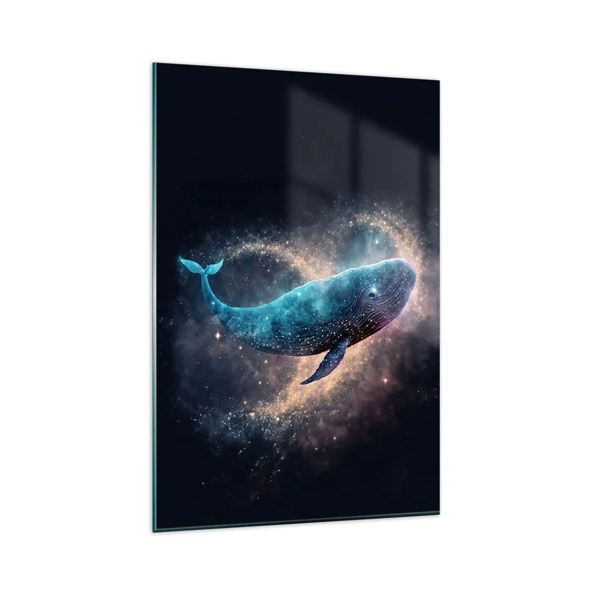Quadro su vetro - Una balena spaziale con una galassia sullo sfondo - 80x120cm - Esiste un mondo... - Decorazione murale moderna per soggiorno e camera da letto ARTTOR