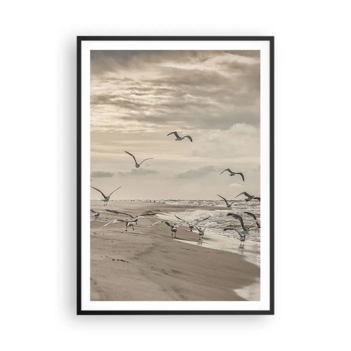 Poster in cornice nera - Brusio del mare, canto degli uccelli - 70x100 cm