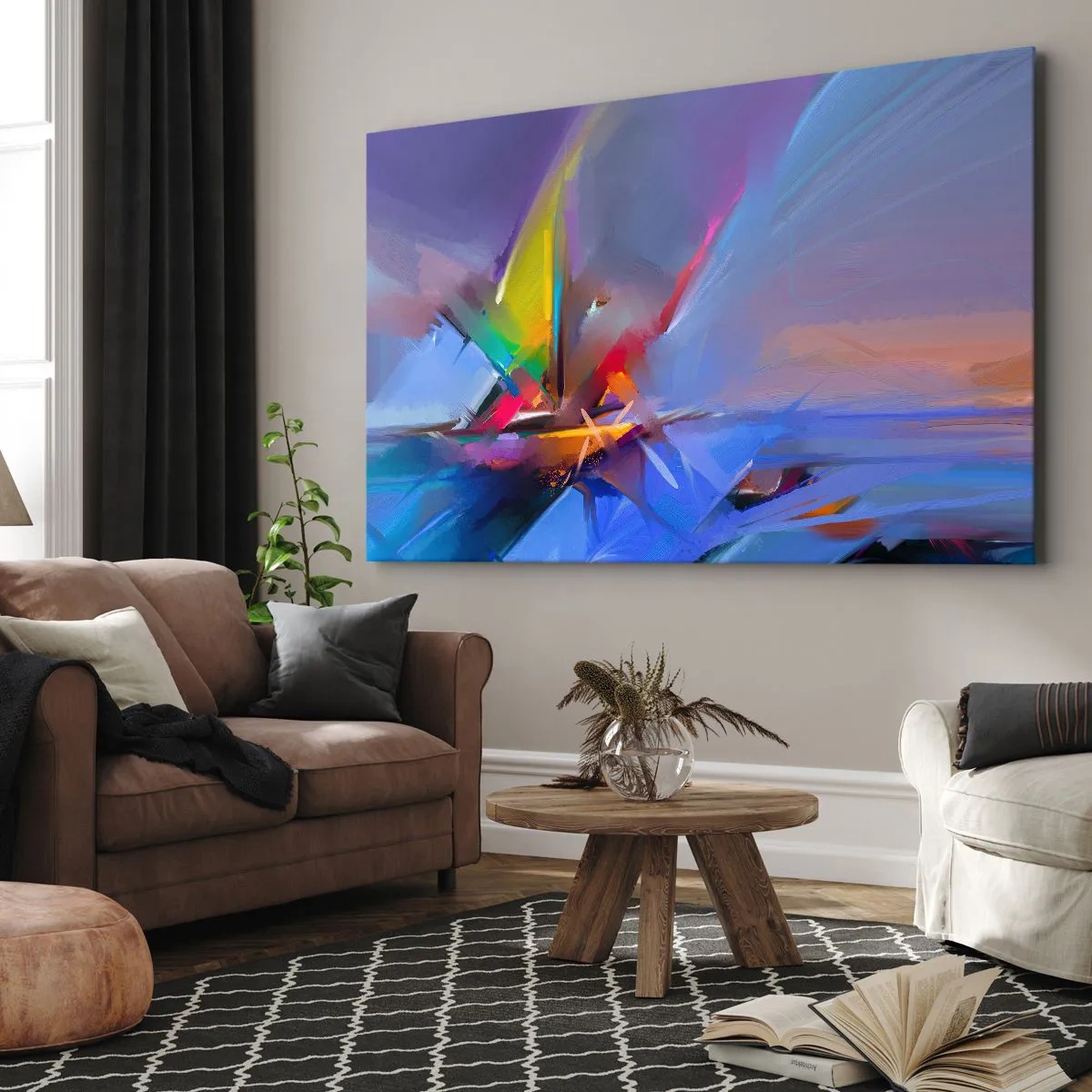 Quadro su tela - Stampe su Tela - Composizione astratta con colori intensi - 120x80cm - Eliche come un uccello - Decorazione murale moderna per soggiorno e camera da letto ARTTOR