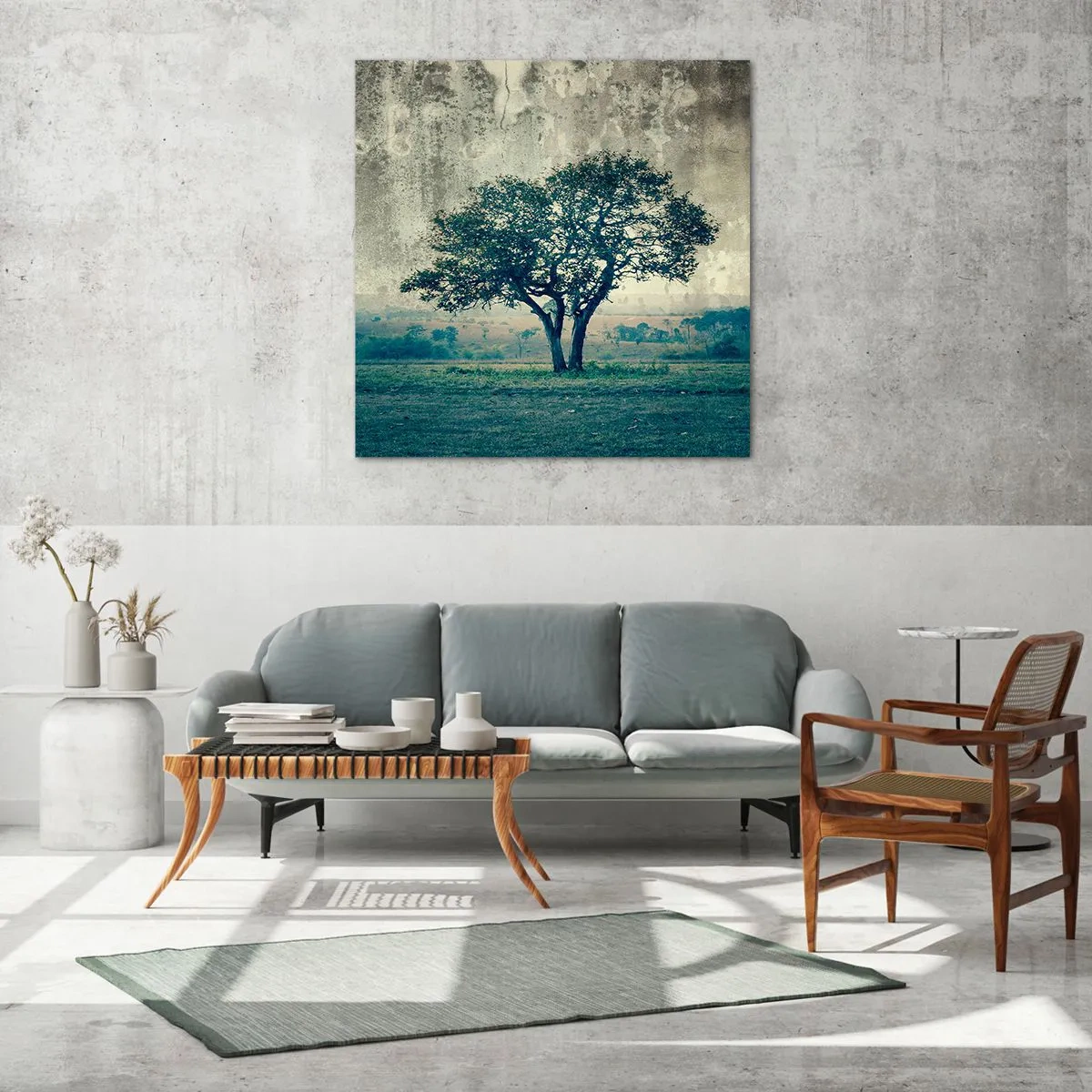 Quadro su vetro - Un melo su un prato blu? - 50x50 cm
