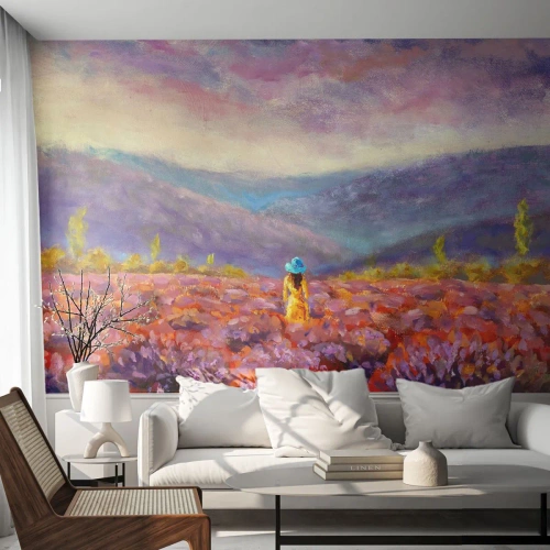 Fotomurali Autoadesivo Deluxe Sticker - Nel mondo di lavanda - Paesaggio, Donna, Campo di lavanda - 250x175 cm