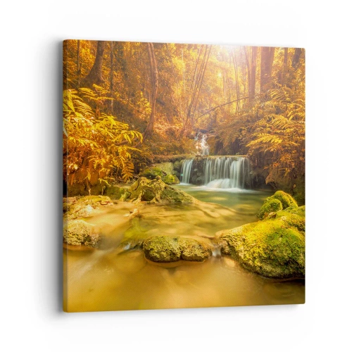 Quadro su tela - Stampe su Tela - Cascata boschiva in oro - 40x40 cm