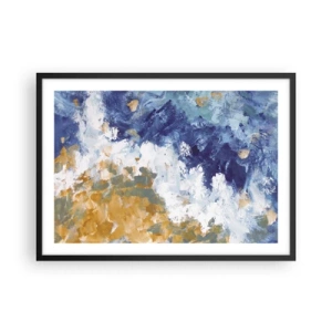 Poster in cornice nera - Astrazione nei toni del blu, bianco e oro - 70x50cm - La danza degli elementi - Decorazione murale moderna per soggiorno e camera da letto ARTTOR