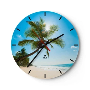 Orologio da parete - Orologio in Vetro - Spiaggia tropicale con palme e cielo azzurro illuminato dal sole - 30x30cm - Non farlo vedere a nessuno - Decorazione murale moderna per soggiorno, cucina e camera da letto ARTTOR