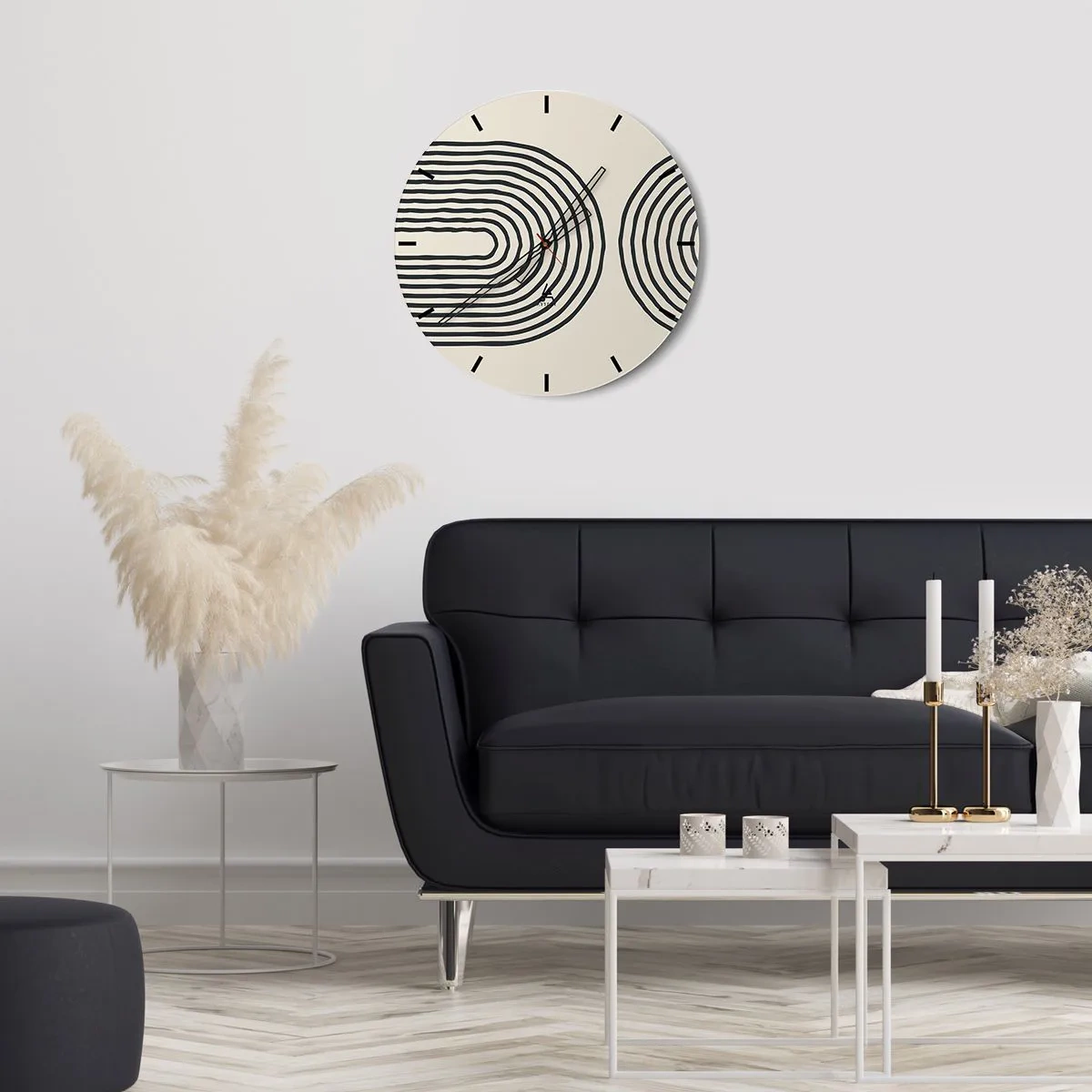 Orologio da parete - Orologio in Vetro - Linee geometriche a forma di onde concentriche su sfondo beige - 30x30cm - Tra un attimo... - Decorazione murale moderna per soggiorno, cucina e camera da letto ARTTOR