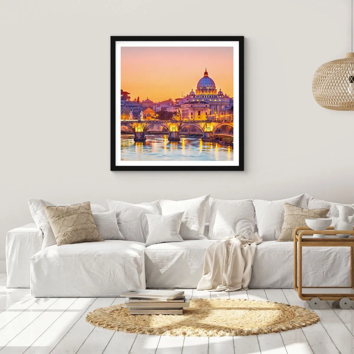 Poster in cornice nera - Tramonto sulla Città Eterna - 60x60 cm
