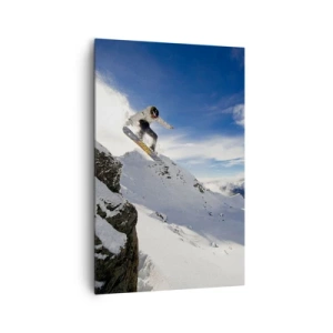 Quadro su tela - Stampe su Tela - Uno snowboarder salta da una scogliera con montagne innevate sullo sfondo. - 80x120cm - Libertà senza confini - Decorazione murale moderna per soggiorno e camera da letto ARTTOR