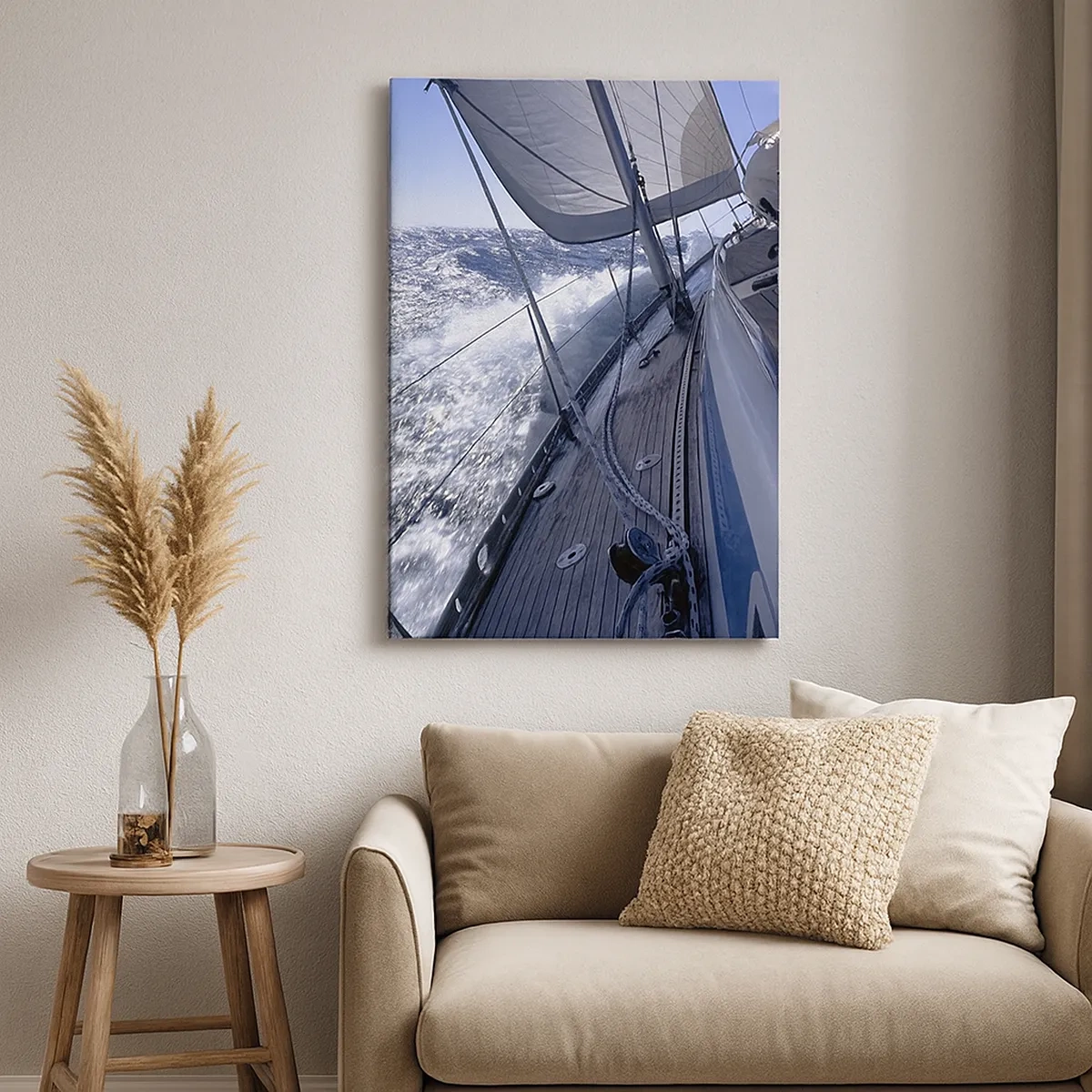 Quadro su tela - Stampe su Tela - Una barca a vela in un mare in tempesta con vele bianche e un ponte di legno. - 50x70cm - So cosa vuol dire volare - Decorazione murale moderna per soggiorno e camera da letto ARTTOR