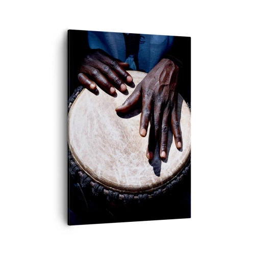 Quadro su tela - Stampe su Tela - Mani che suonano un tamburo djembe in una composizione dinamica - 50x70cm - Vivi al tuo ritmo - Decorazione murale moderna per soggiorno e camera da letto ARTTOR