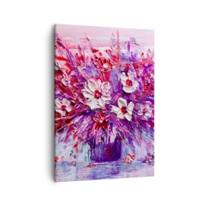 Quadro su tela - Stampe su Tela - Un colorato bouquet di fiori nelle tonalità del rosa e del viola - 50x70cm - Innocenza e passione - Decorazione murale moderna per soggiorno e camera da letto ARTTOR