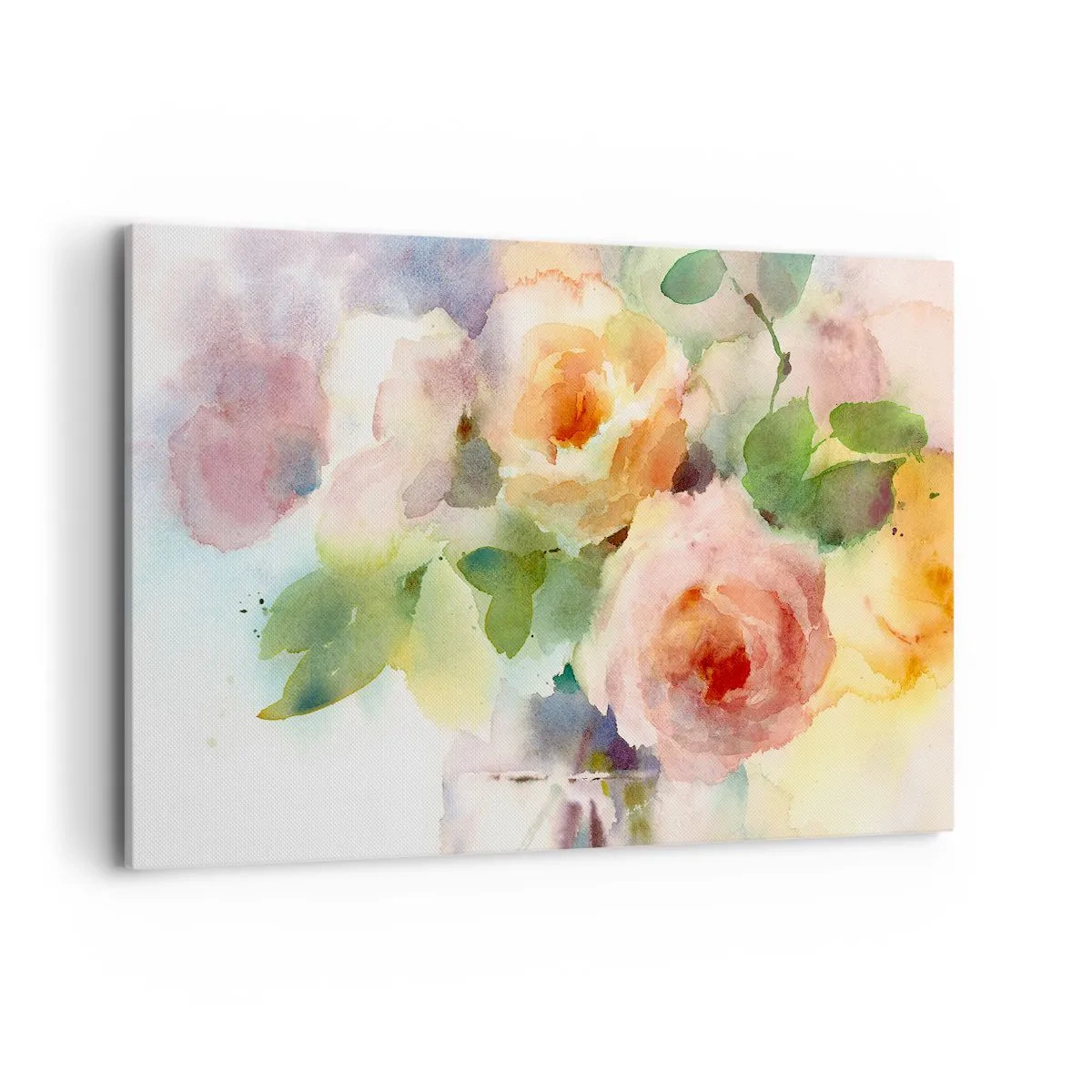Quadro su tela - Stampe su Tela - Delicate rose in stile acquerello su uno sfondo chiaro - 120x80cm - Delicati come un acquerello - Decorazione murale moderna per soggiorno e camera da letto ARTTOR