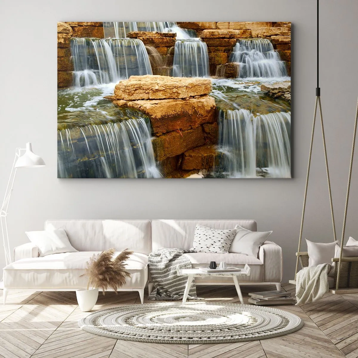 Quadro su tela - Stampe su Tela - Una cascata che scorre lungo gradini di pietra - 100x70cm - La scala verso il cielo - Decorazione murale moderna per soggiorno e camera da letto ARTTOR