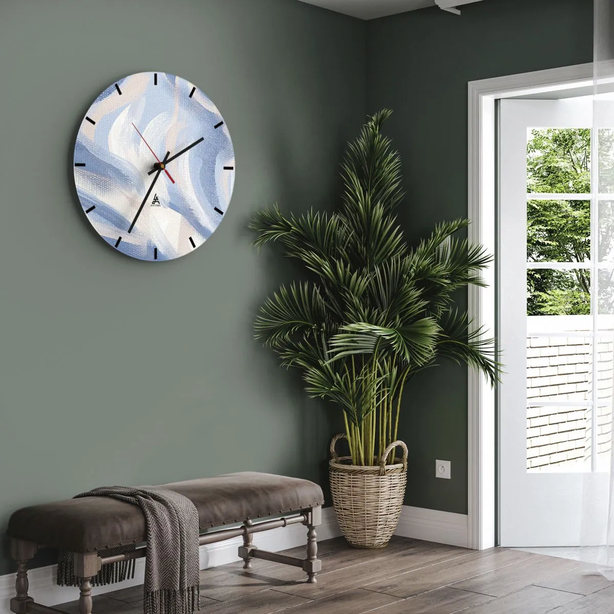 Orologio da parete - Orologio in Vetro - Ondulazioni azzurre - 40x40 cm