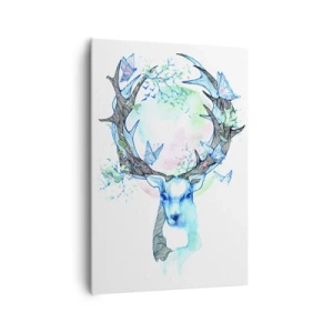 Quadro su tela - Stampe su Tela - Una grafica stravagante di un cervo con un motivo naturale e a farfalla - 70x100cm - La forza e la delicatezza della natura - Decorazione murale moderna per soggiorno e camera da letto ARTTOR