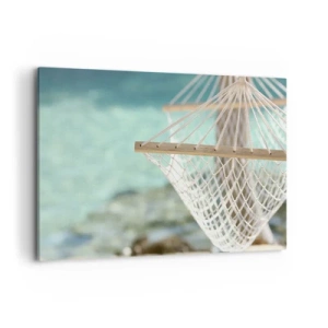 Quadro su tela - Stampe su Tela - Un'amaca con vista sull'acqua turchese - 120x80cm - Tempo di relax - Decorazione murale moderna per soggiorno e camera da letto ARTTOR