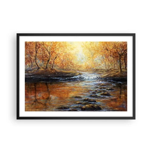 Poster in cornice nera - Paesaggio autunnale con un fiume tra gli alberi - 70x50cm - Ruscello d'oro - Decorazione murale moderna per soggiorno e camera da letto ARTTOR