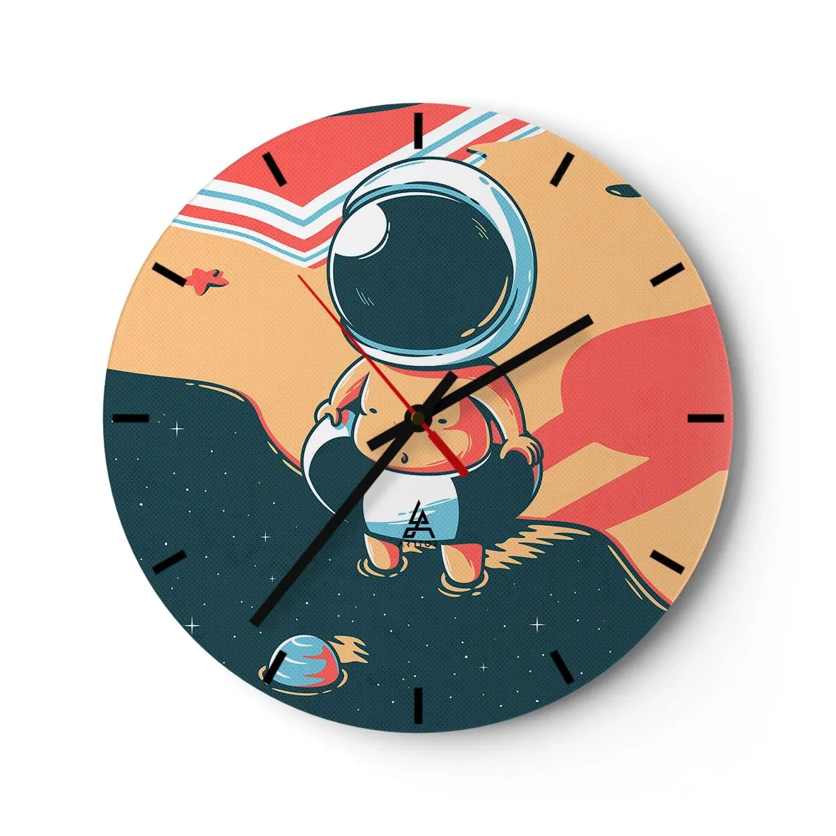Orologio da parete - Orologio in Vetro - Astronauta su uno sfondo spaziale in stile retrò - 30x30cm - Da un'altra prospettiva - Decorazione murale moderna per soggiorno, cucina e camera da letto ARTTOR