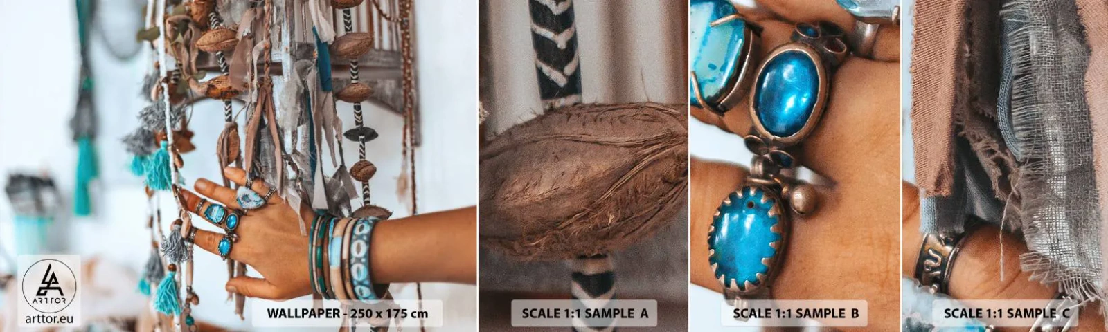 Campione Di Fotomurale Standard Eco - Tesori locali - Mano della donna, Gioielleria, Boho - 100x30 cm