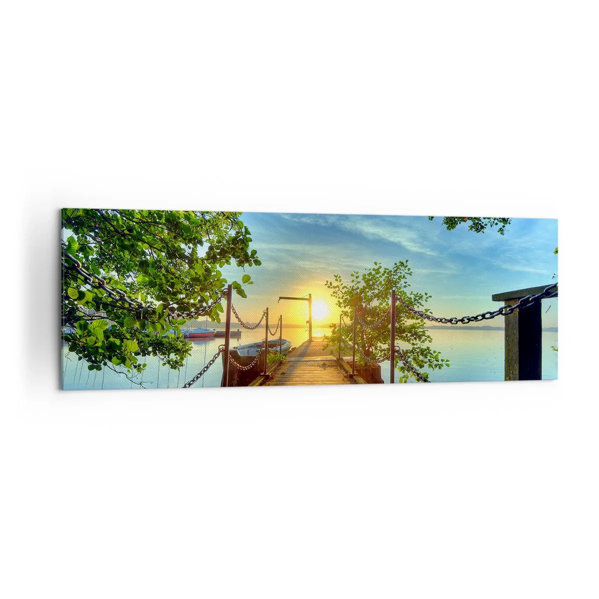 Quadro su tela - Stampe su Tela - Un molo sul lago sotto i raggi del tramonto - 160x50cm - Tramonto sul lago - Decorazione murale moderna per soggiorno e camera da letto ARTTOR