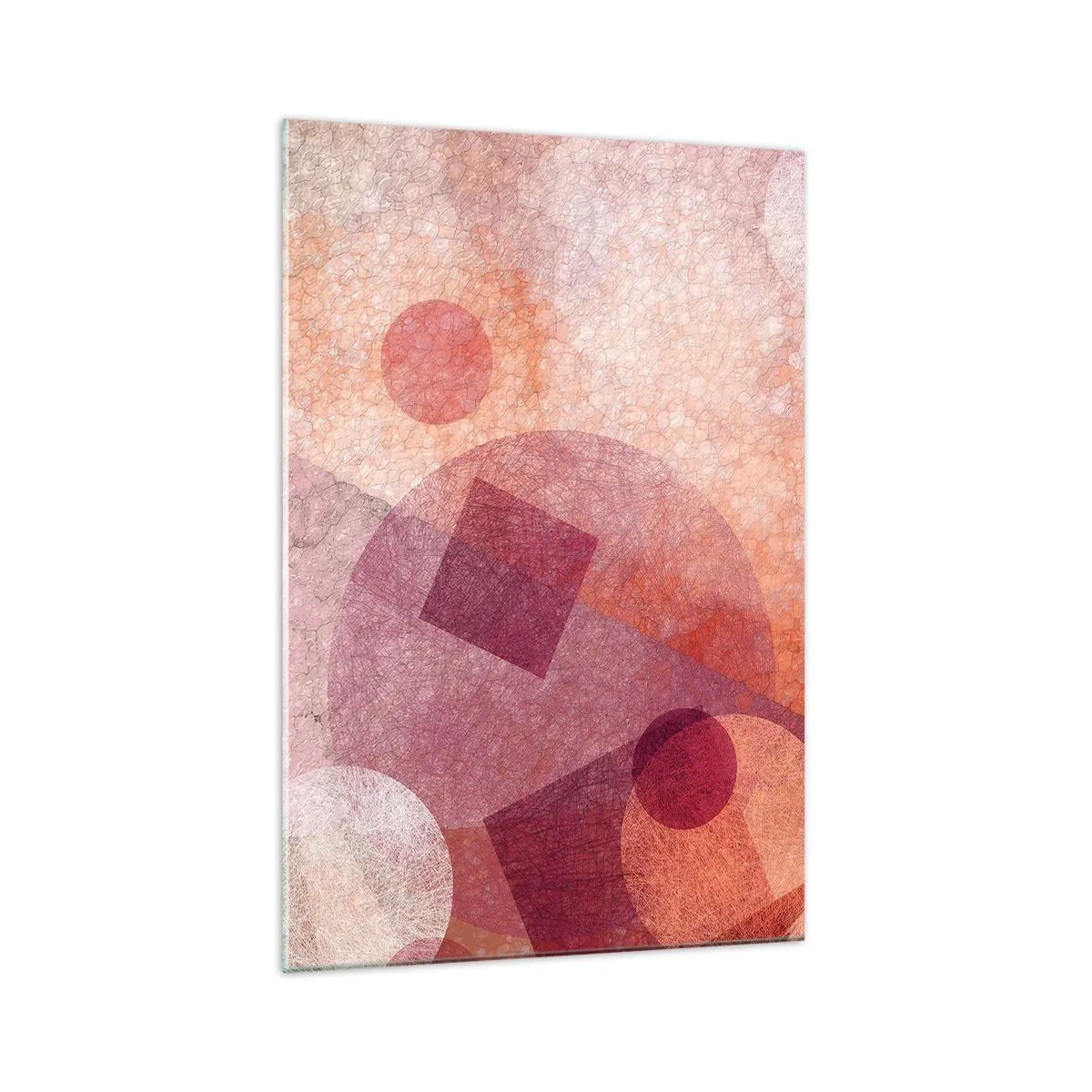 Quadro su vetro - Forme geometriche astratte in tonalità pastello di rosa - 70x100cm - Trasformazioni geometriche in rosa - Decorazione murale moderna per soggiorno e camera da letto ARTTOR