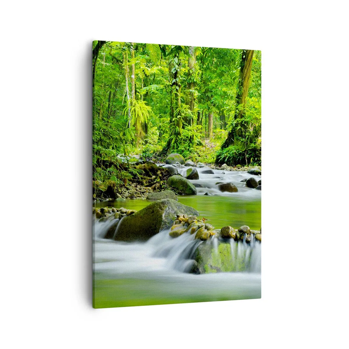 Quadro su tela - Stampe su Tela - Un ruscello in una lussureggiante foresta tropicale - 50x70cm - Fluttuando in un mare di verde - Decorazione murale moderna per soggiorno e camera da letto ARTTOR