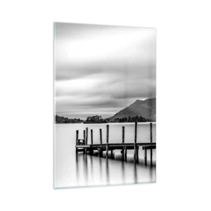 Quadro su vetro - Paesaggio in bianco e nero con un molo su un lago - 80x120cm - Mitezza e forza - Decorazione murale moderna per soggiorno e camera da letto ARTTOR