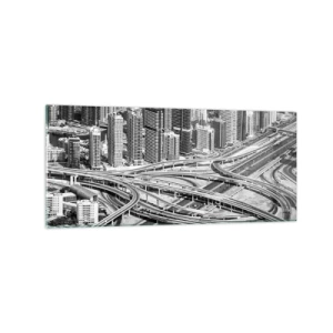 Quadro su vetro - Una vista a volo d'uccello di Dubai - 120x50cm - Dubai - città impossibile - Decorazione murale moderna per soggiorno e camera da letto ARTTOR