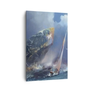 Quadro su tela - Stampe su Tela - Una barca a vela in tempesta ai piedi di una roccia enorme - 80x120cm - Vince chi ha coraggio - Decorazione murale moderna per soggiorno e camera da letto ARTTOR