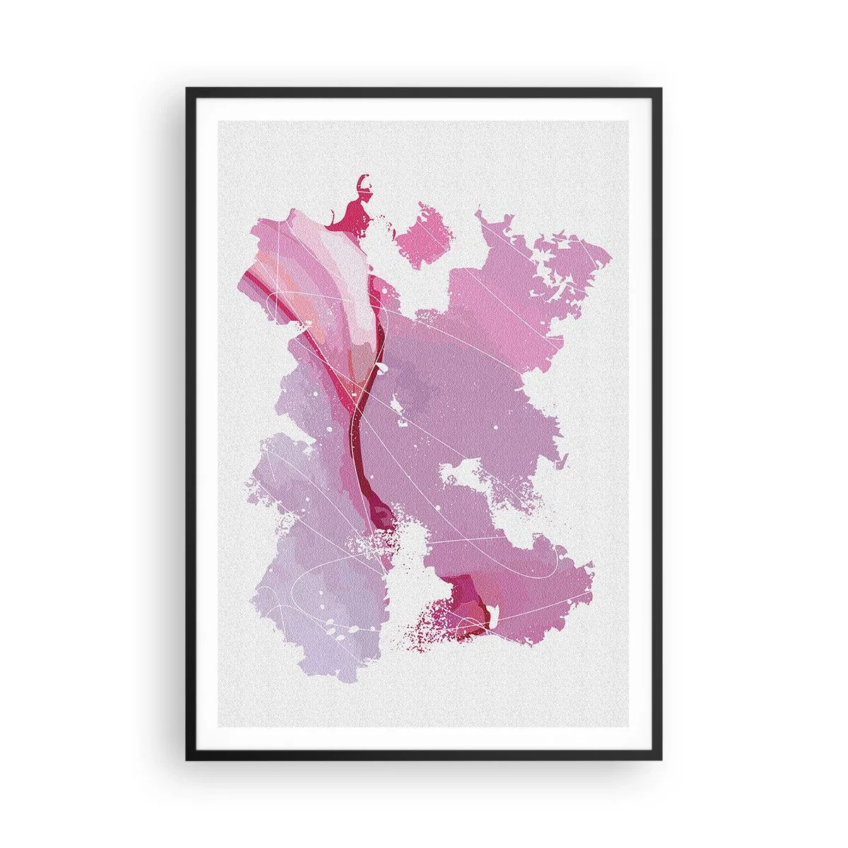 Poster in cornice nera - Mappa del mondo rosa - 70x100 cm