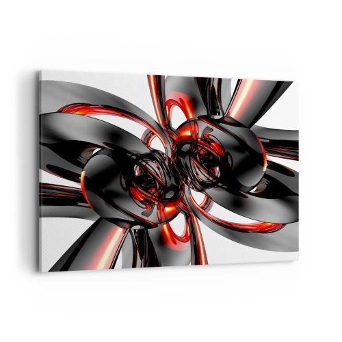 Quadro su tela - Stampe su Tela - Grafica 3D astratta con elementi neri e rossi - 100x70cm - Movimento in grafite e rosso - Decorazione murale moderna per soggiorno e camera da letto ARTTOR