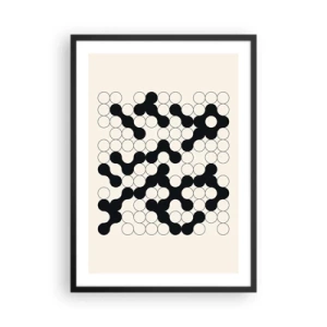 Poster in cornice nera - Composizione geometrica di cerchi bianchi e neri - 50x70cm - Gioco cinese: variazione - Decorazione murale moderna per soggiorno e camera da letto ARTTOR