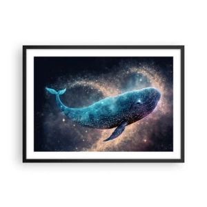 Poster in cornice nera - Una balena spaziale con una galassia sullo sfondo - 70x50cm - Esiste un mondo... - Decorazione murale moderna per soggiorno e camera da letto ARTTOR