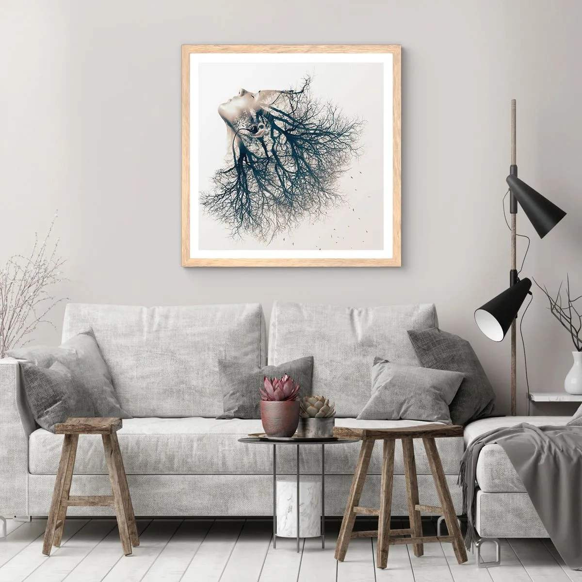 Poster in cornice rovere chiaro - In ascolto del sussurro dell'albero - 30x30 cm