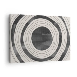 Quadro su tela - Stampe su Tela - Cerchi concentrici bianchi e neri su sfondo chiaro - 70x50cm - Proprio al centro - Decorazione murale moderna per soggiorno e camera da letto ARTTOR