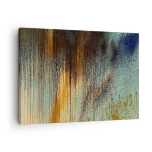 Quadro su tela - Stampe su Tela - Una composizione astratta di colori nelle tonalità dell'oro, del marrone e del blu. - 70x50cm - Composizione cromatica non casuale - Decorazione murale moderna per soggiorno e camera da letto ARTTOR