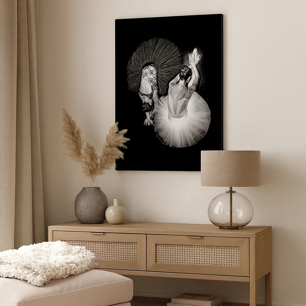 Quadro su tela - Stampe su Tela - Un'immagine in bianco e nero di due ballerine in una posa dinamica. - 50x70cm - Yin e yang -  equilibrio ideale - Decorazione murale moderna per soggiorno e camera da letto ARTTOR