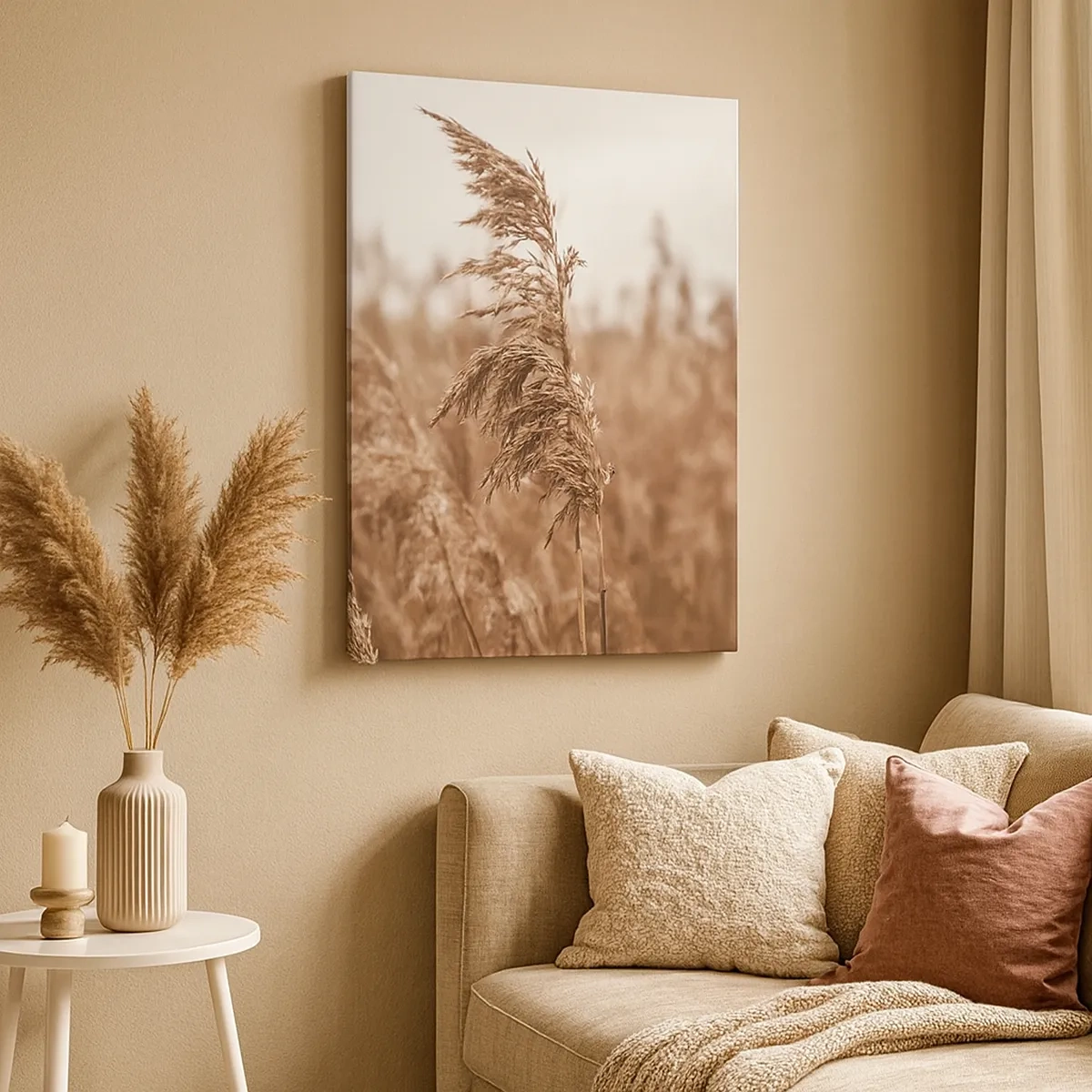 Quadro su tela - Stampe su Tela - Erbe dorate sullo sfondo di un paesaggio autunnale - 50x70cm - Nei campi è già autunno - Decorazione murale moderna per soggiorno e camera da letto ARTTOR