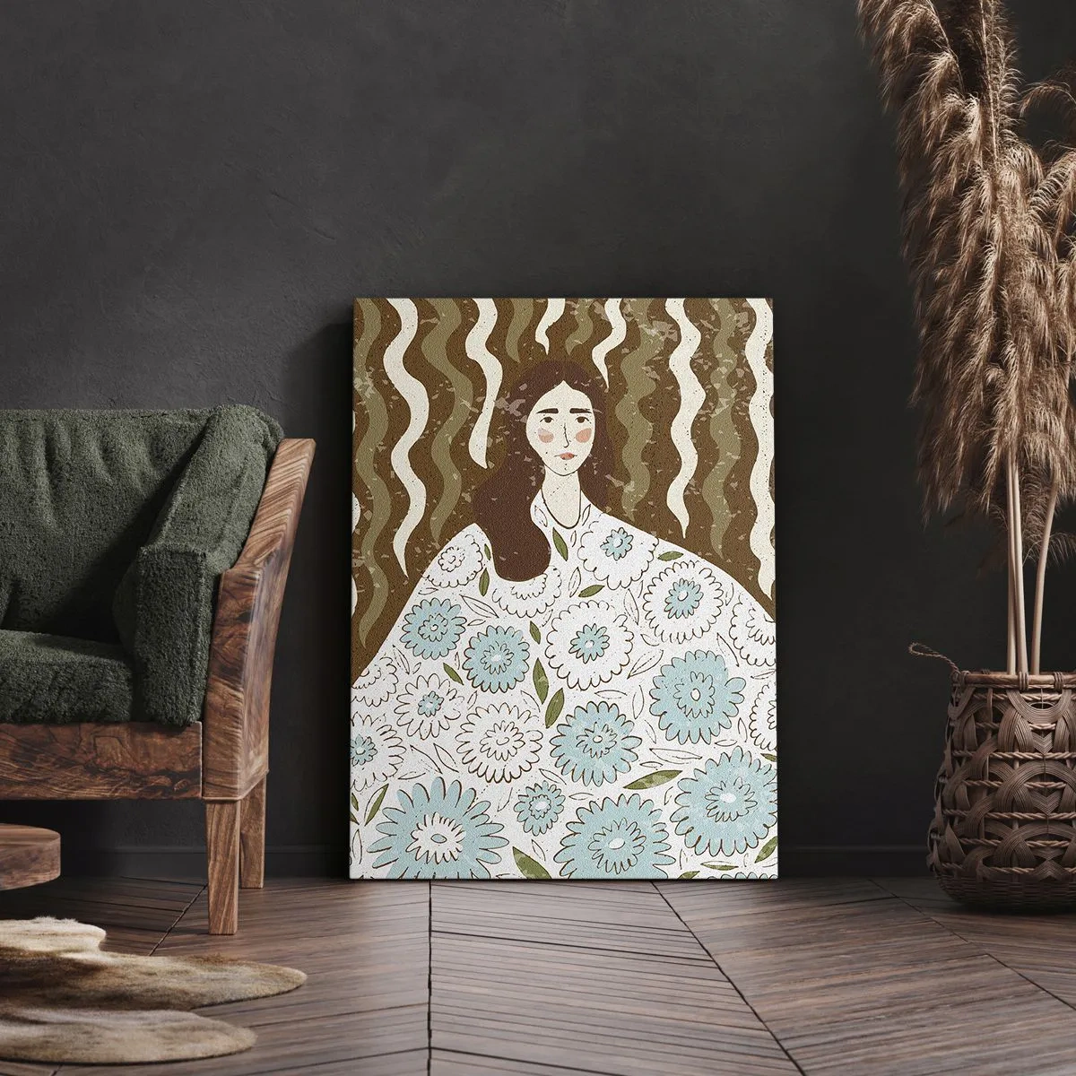 Quadro su tela - Stampe su Tela - Ritratto con abito a fiori - 55x100 cm