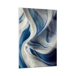 Quadro su vetro - Astrazione dinamica nei toni del blu e del bianco - 50x70cm - Fluidità di blu e di bianco - Decorazione murale moderna per soggiorno e camera da letto ARTTOR