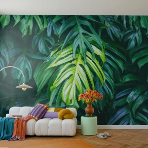 Fotomurali Premium Canvas - Foglie verdi in una fitta disposizione tropicale - 100x70cm - Immergersi nella freschezza - Decorazione murale moderna per soggiorno e camera da letto ARTTOR