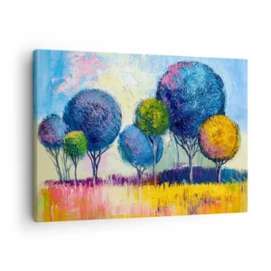 Quadro su tela - Stampe su Tela - Alberi colorati a forma di palla sullo sfondo di un paesaggio - 70x50cm - Sfera: forma ideale - Decorazione murale moderna per soggiorno e camera da letto ARTTOR