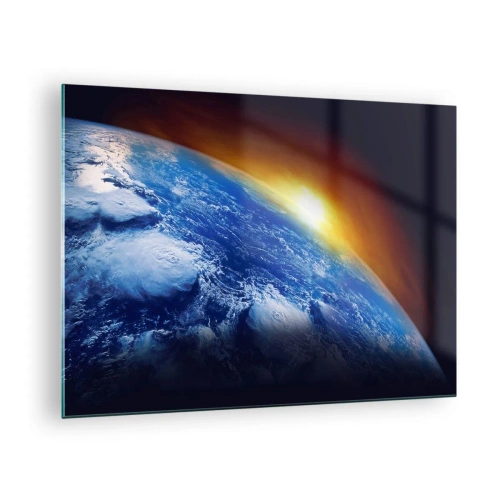 Quadro su vetro - La Terra nello spazio illuminata dai raggi del sole - 70x50cm - L'alba sul pianeta azzurro - Decorazione murale moderna per soggiorno e camera da letto ARTTOR