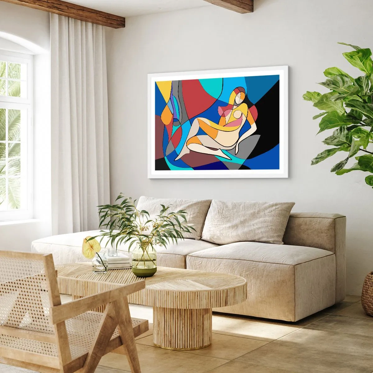Poster in cornice bianca - Nudo cubista - 50x40 cm
