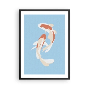 Poster in cornice nera - Due pesci koi che nuotano in armonia - 50x70cm - Nuoto sincronizzato spontaneo - Decorazione murale moderna per soggiorno e camera da letto ARTTOR