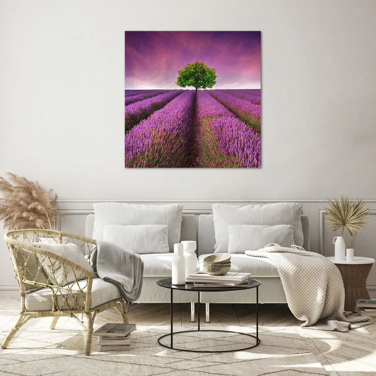 Quadro su vetro - Sui campi di lavanda - 70x70 cm