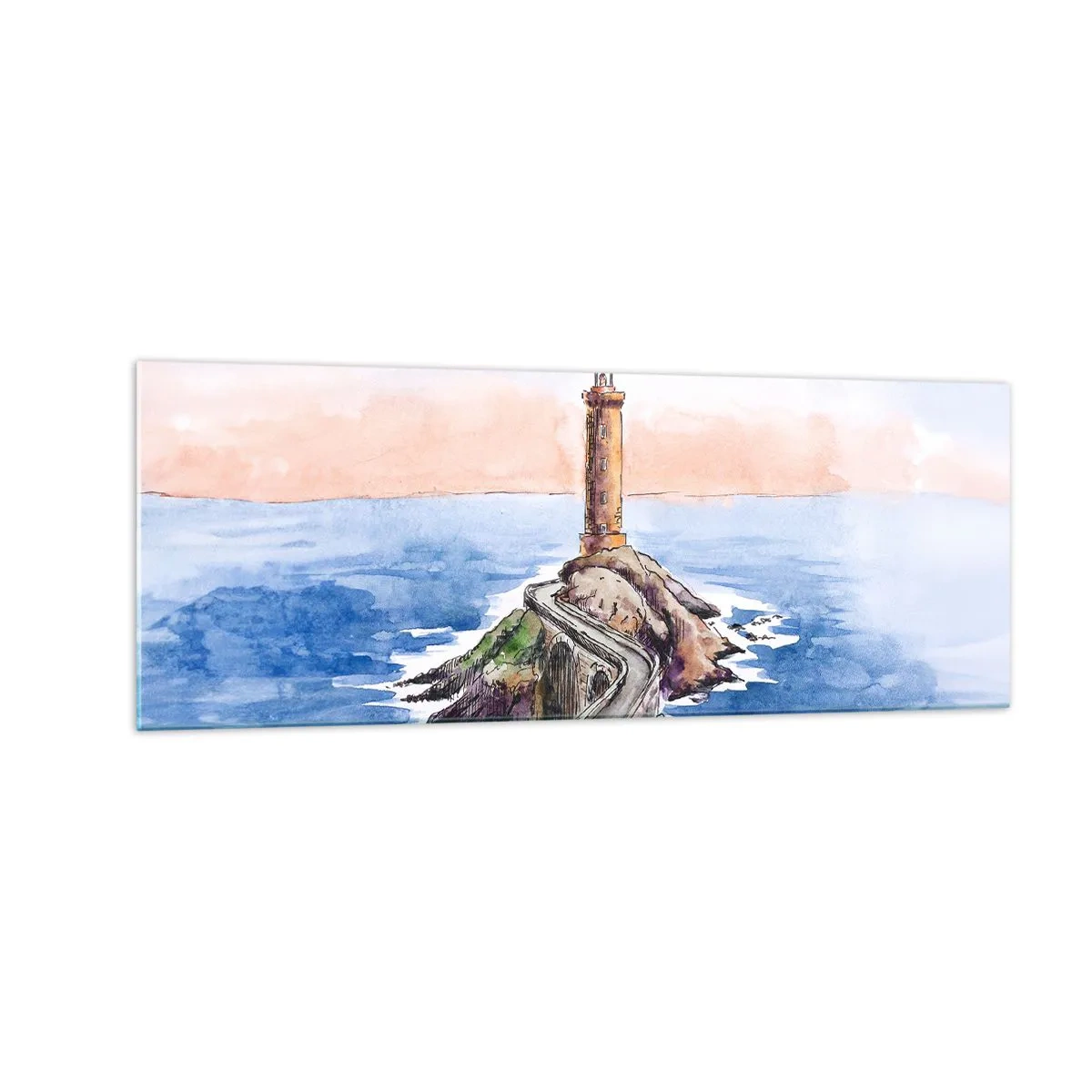 Quadro su vetro - Un faro su una costa rocciosa - 140x50cm - Rivolto verso il mare - Decorazione murale moderna per soggiorno e camera da letto ARTTOR