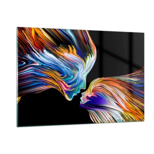 Quadro su vetro - Un'immagine astratta di due volti con una fusione di energia e luce. - 120x80cm - Fusione di energia e luce - Decorazione murale moderna per soggiorno e camera da letto ARTTOR