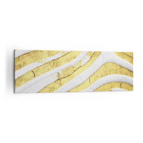 Quadro su tela - Stampe su Tela - Linee astratte dorate e bianche in una texture 3D - 160x50cm - Composizione in bianco e oro - Decorazione murale moderna per soggiorno e camera da letto ARTTOR