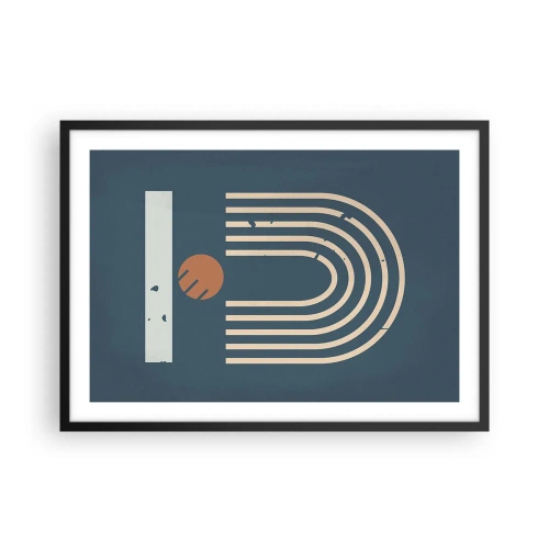 Poster in cornice nera - Motivo geometrico nei toni del blu navy, beige e arancione su sfondo scuro - 70x50cm - Geometria in blu - Decorazione murale moderna per soggiorno e camera da letto ARTTOR