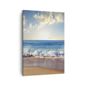 Quadro su tela - Stampe su Tela - Una spiaggia soleggiata con onde che si infrangono sulla riva - 50x70cm - Insieme movimento e immobilità - Decorazione murale moderna per soggiorno e camera da letto ARTTOR
